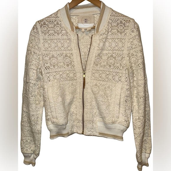 Anthropologie Hei Hei Cleo Lace Bomber Jacket Crochet Size S 100% Cotton Zip Up - Picture 1 of 7